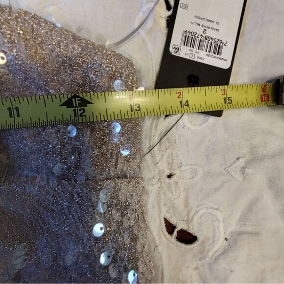 GUESS Champagne Beige Strapless Sequin Mini Dress Size 2 Cocktail Party Look - Picture 9 of 11